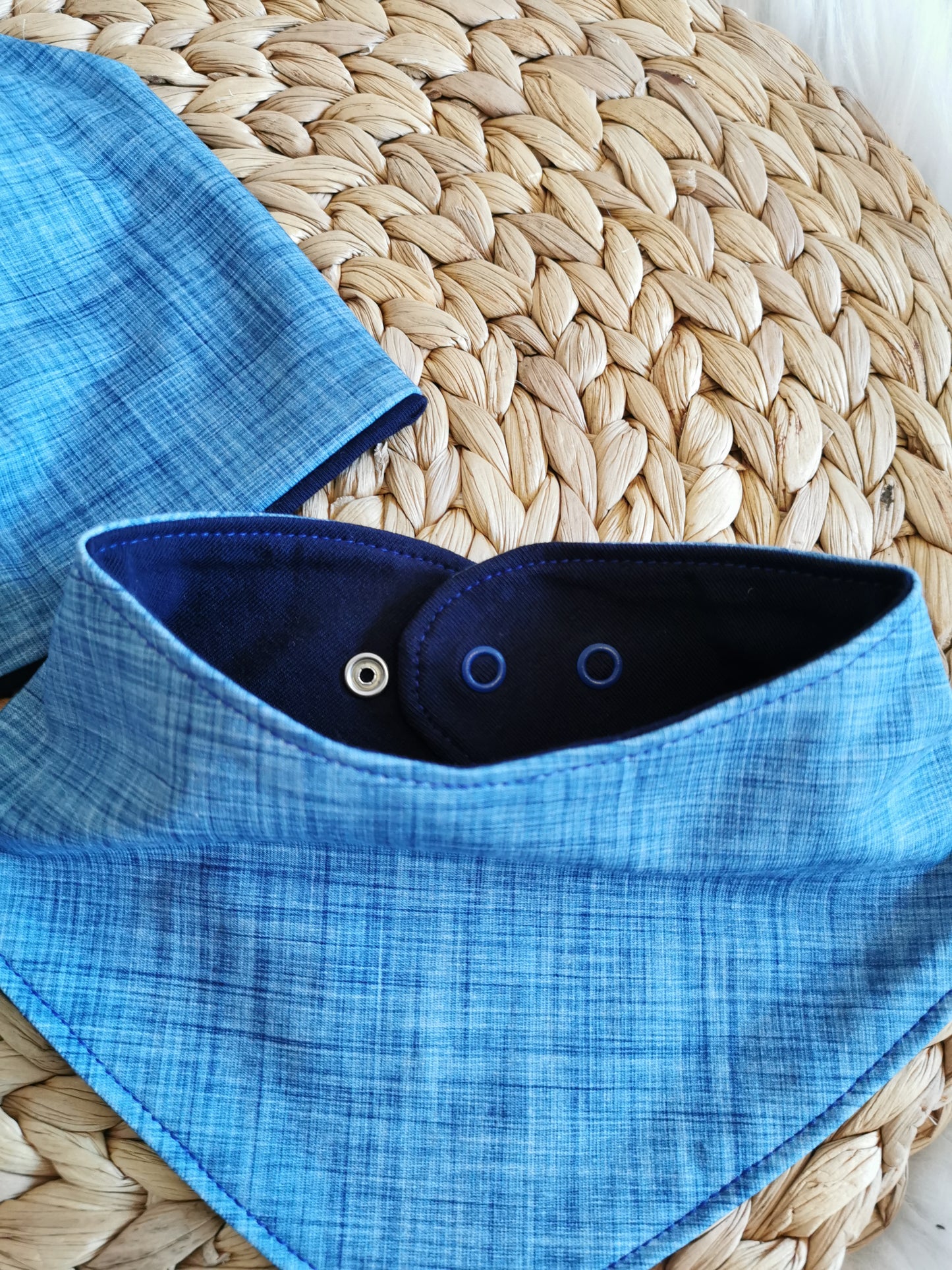 Set Beanie & Halstuch blau Leinenoptik