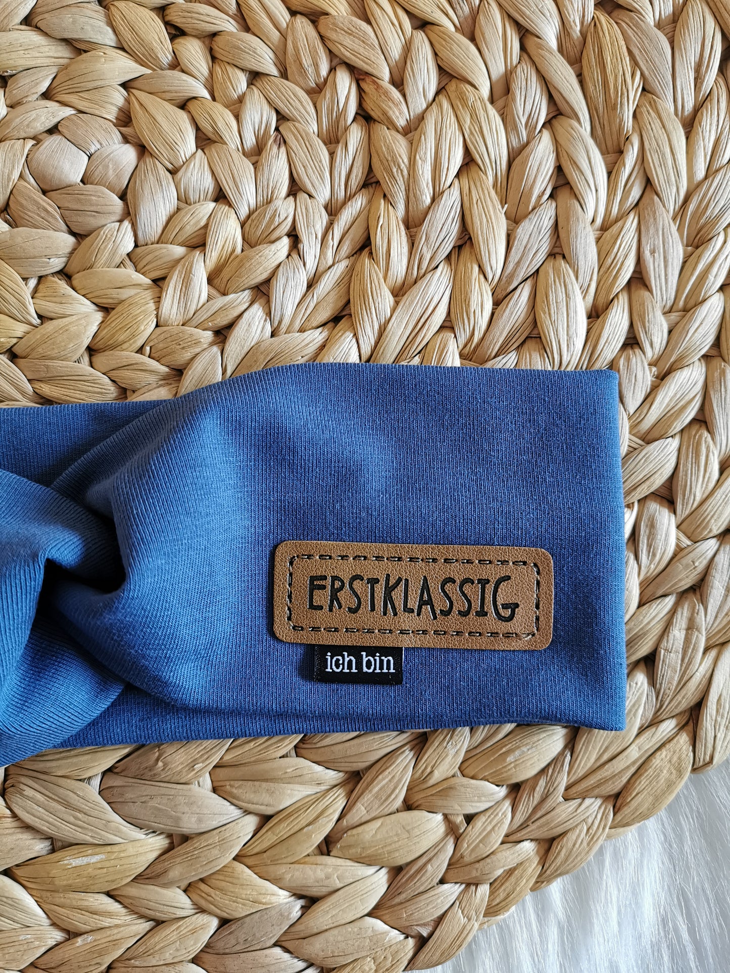 Haarband "Erstklassig" jeansblau KU 51-52cm (4-6 Jahre)