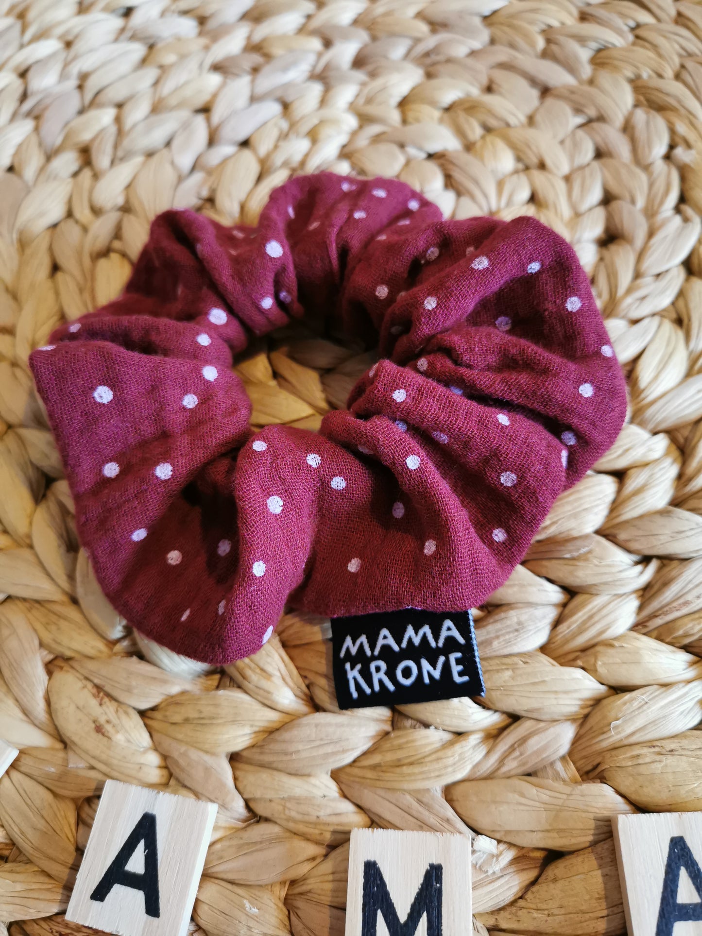 Haargummi "Mama-Krone" Musselin Punkte bordeaux