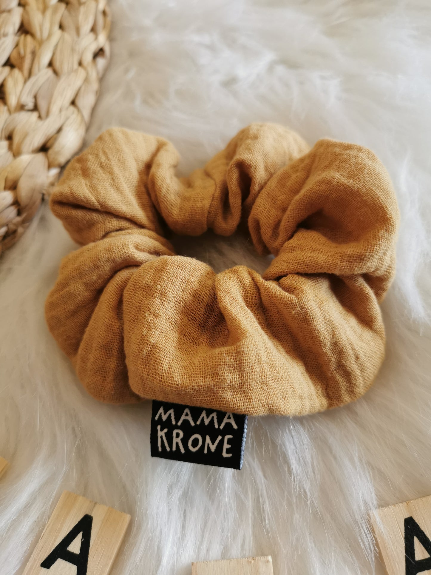 Haargummi "Mama-Krone" Musselin ockergelb