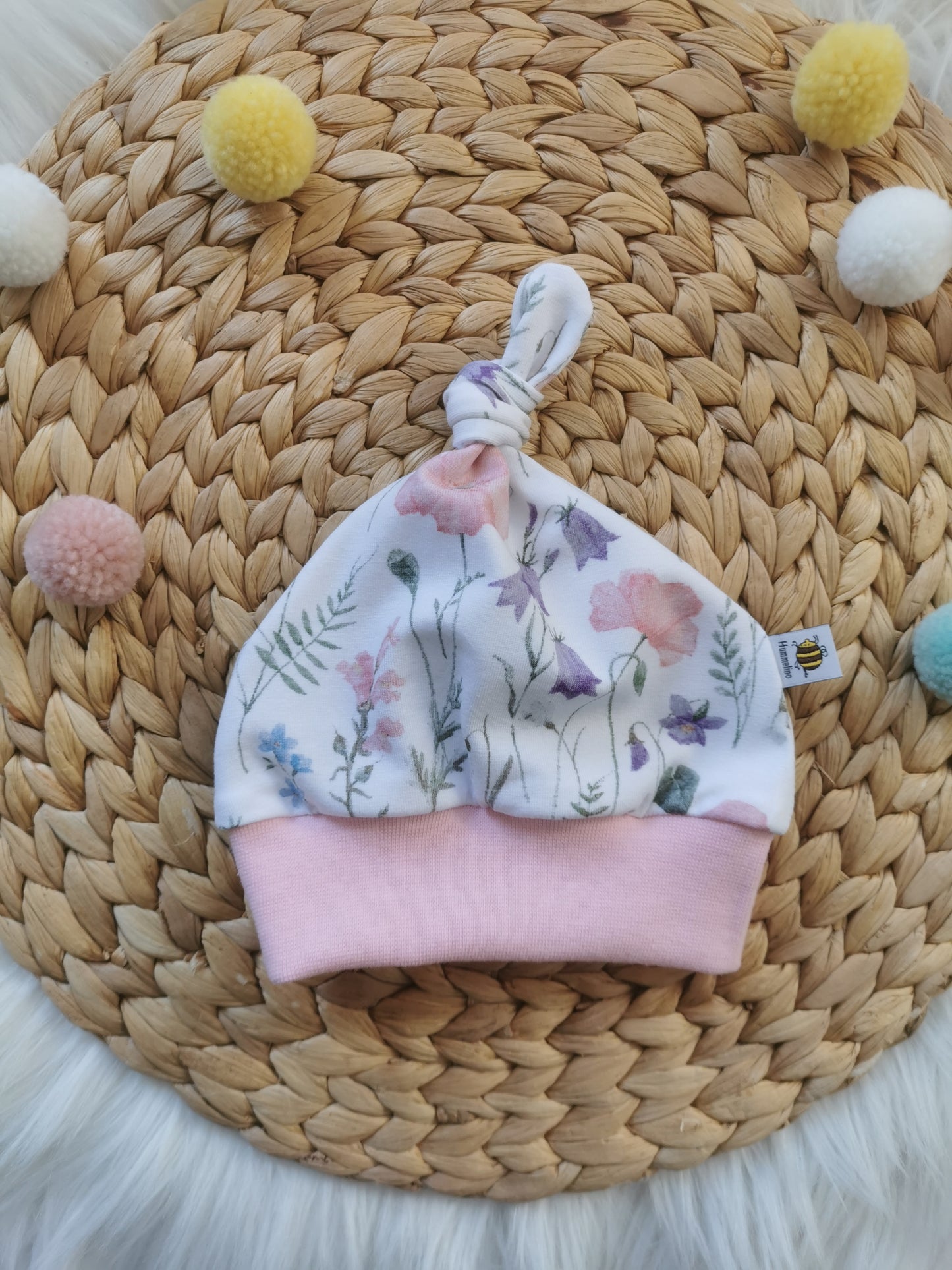 Knotenmütze Sommerfeld pastellrosa KU 41-42cm (2-3 Monate)