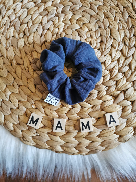 Haargummi "Mama-Krone" Musselin jeansblau