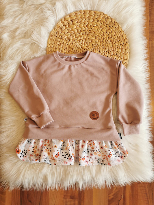 Girls Sweater mit Rüschenvolant Frühlingsblümchen puderrosa Gr. 116 (5-6 Jahre)