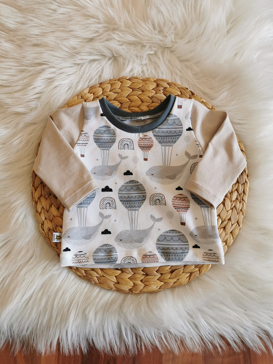 Langarmshirt, Wal mit Ballon beige, Gr. 68 (4-6 Monate)